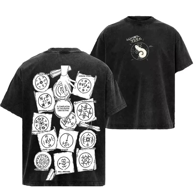 2026 Vintage Washed Loose Y2K Streetwear Cotton T-shirt with Double-sided Anime Prints from Witch Hat Atelier