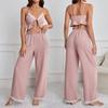Leaky Umbilical Suspender Set, Trousers Lace V-neck European and American Sexy Pajamas, Women's Loungewear, Bow Sexy