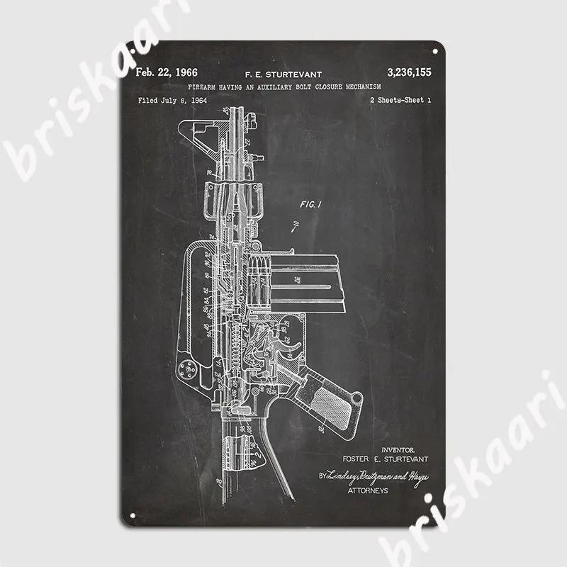 M16 Rifle Patent Military Rifle Art Black Chalkboard Metal Sign Wall Plaque Printing Club Home Home Tin Sign Poster 20X30CM