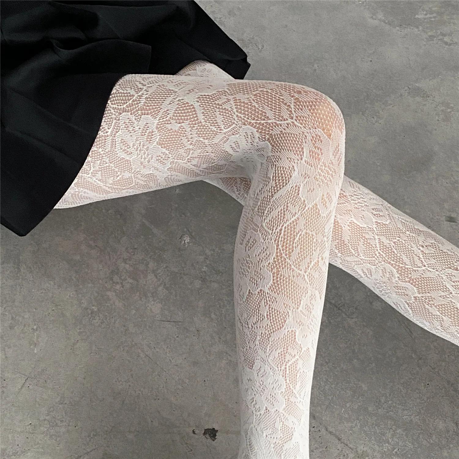 

Lolita Lace Fishnet Stockings Pantyhose Leggings Stockings Sexy Pattern Underwear Women White Tights Retro Slim Super Stretch 40-65KG білий