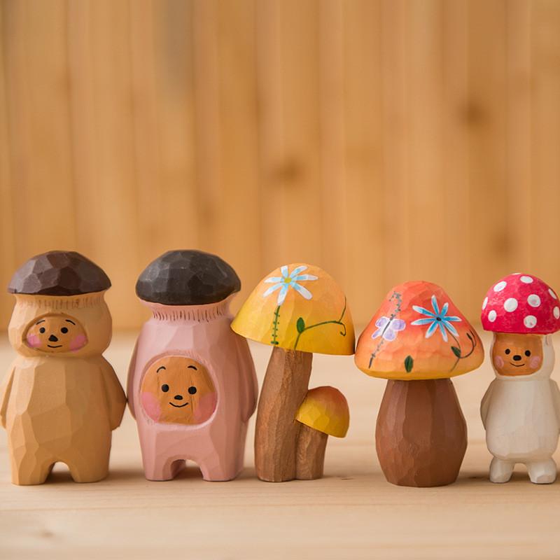 Wooden Mushroom Sculpture Handmade Housewarming Gift Kitchen Tabletop Ornament