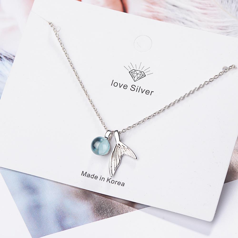 Korean Style Blue Crystal Mermaid Tail Clavicle Necklace