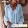 JPNTKY Women's Fashion Casual V-Neck Long Sleeve Blouses & Shirts