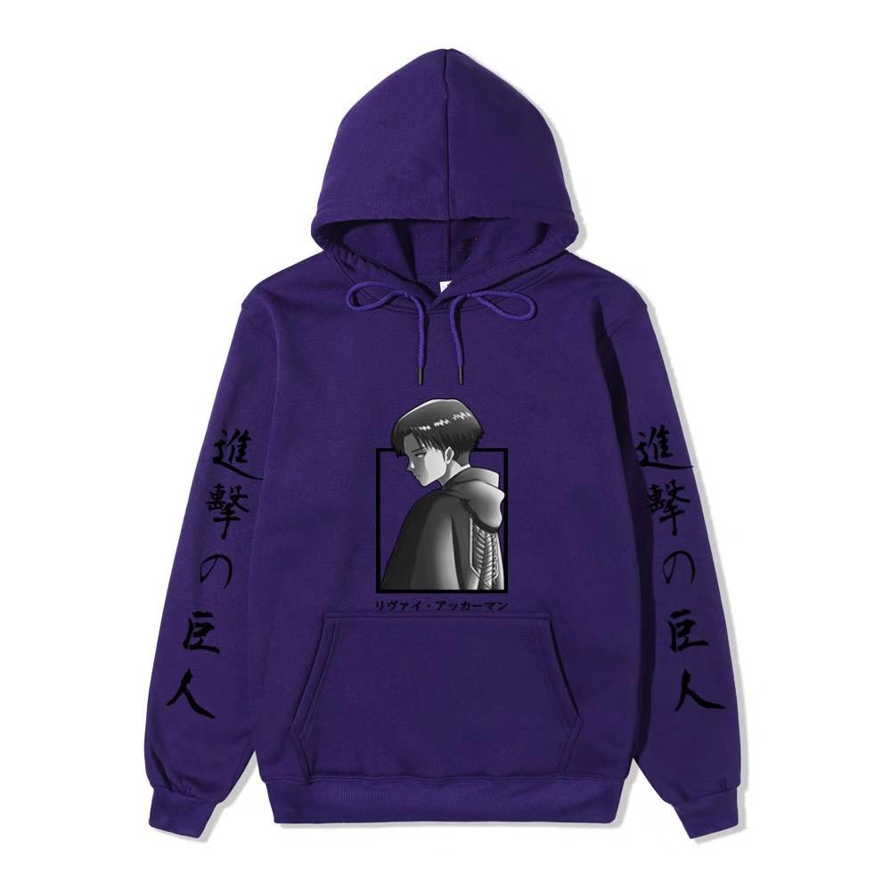 Attack on Titan Levi Ackerman Hoodie Unisex Fleece Sweatshirt Japanese Text Double Sleeve Print Autumn Winter Pullover