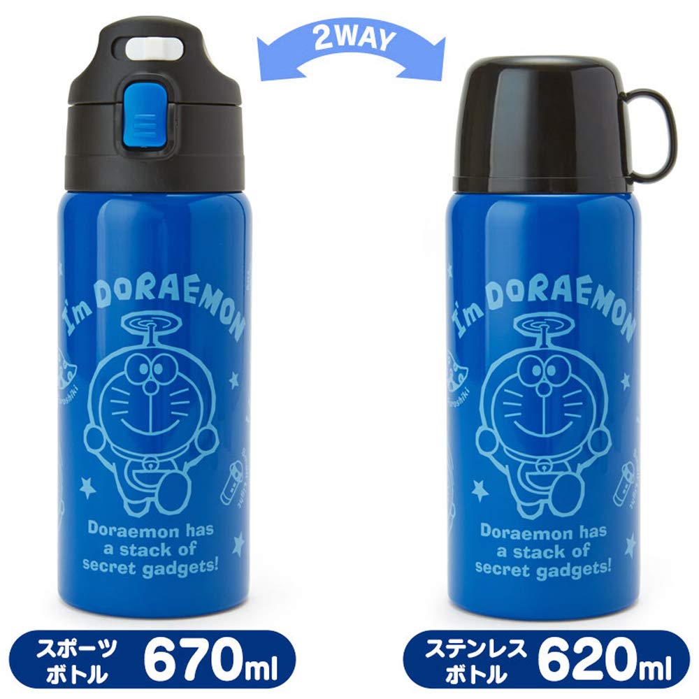 Sanrio Water Direct Stainless Steel Doraemon Includes Pouch with Shoulder Name Character SANRIO Children's Bottle, 620ml, Drinking, One-Touch Cup,