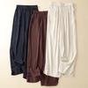 DIMANAF 2026 Summer New Plus Size Women Long Pants Cotton Linen Vintage Loose Elastic Waist Casual Lady Bottoms Solid
