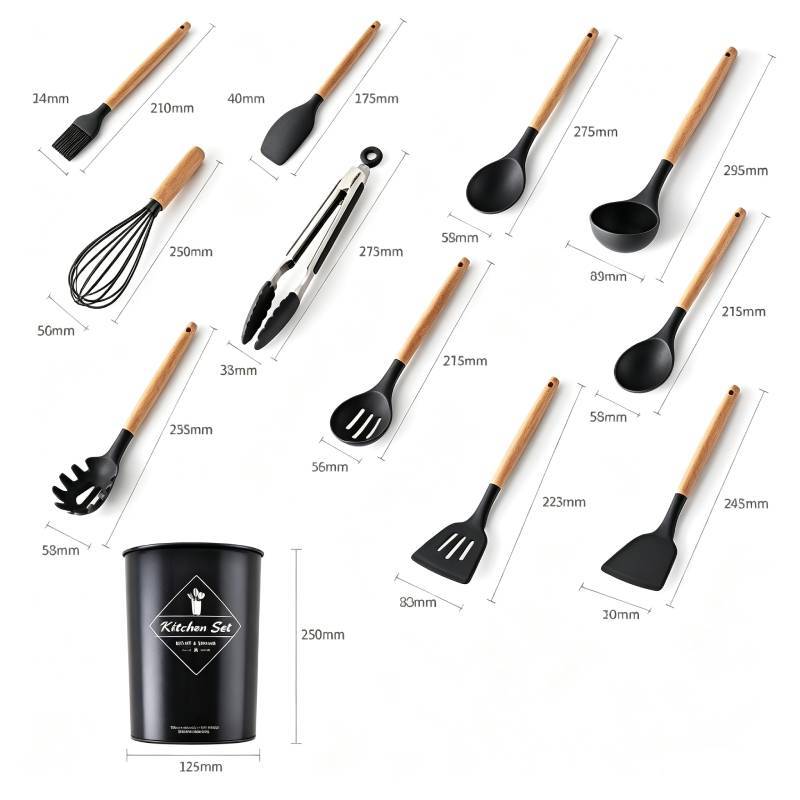 Silicone Kitchen Utensil Set With Wooden Handles For Nonstick Cooking And Heat Resistance