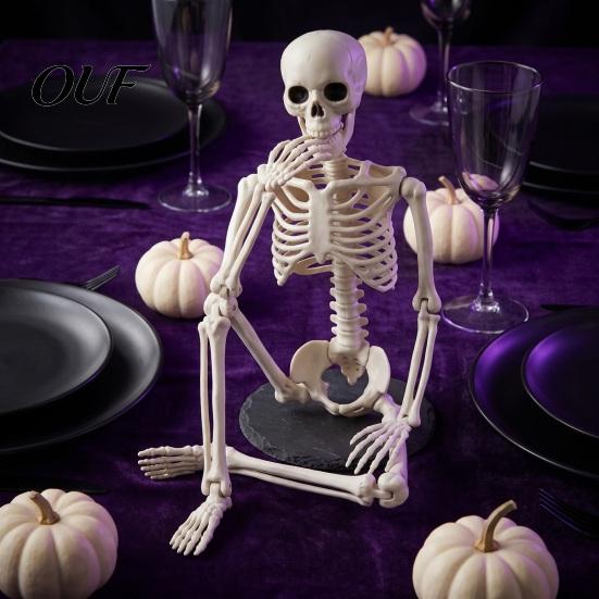 Small Horror Scene Accessories Realistic Halloween Skeleton Figure, 40cm Posable Joints Hanging Skull Decoration, Plastic for Home Decor Mini