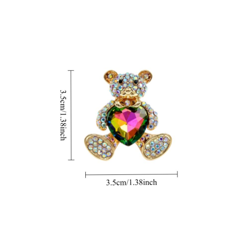 Zinc Alloy Bear Brooch with Colorful Rhinestone Heart, Fashion Lapel Pin for Clothing Decoration