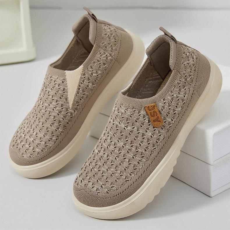 Autumn Mesh Breathable Casual Women's Shoes Soft Soled Lightweight Hollowed Out Sneakers Thick Sole Solid Color Single Shoe