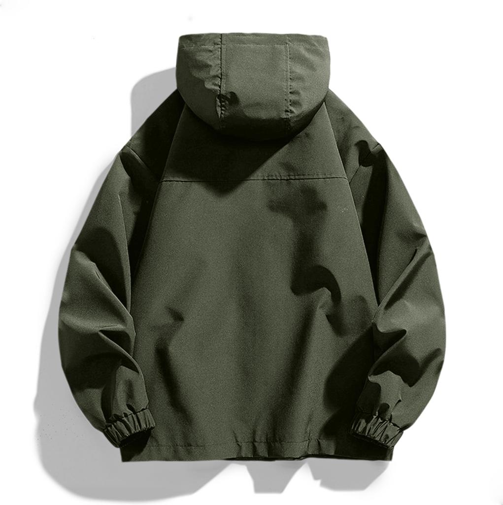 Men's Large Size Trend Casual Top Youth Hooded Everything Loose Jacket Elastic Drawstring Solid Color Windproof Jacket