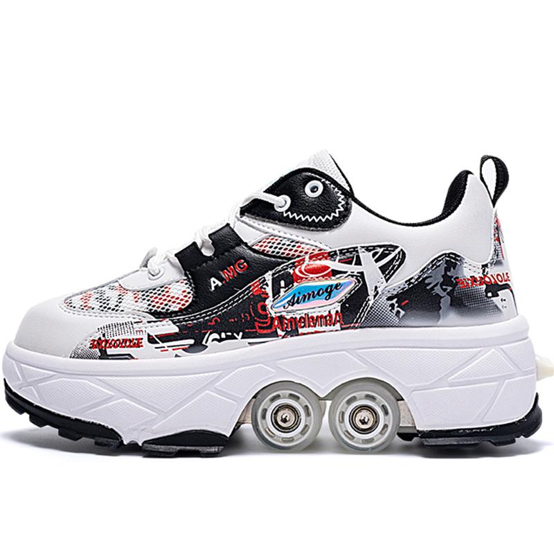 Roller Roller Shoes 4-wheel Deformation Shoes Roller Skates Men's and Women's Adult Runaway Shoes Skating Shoes Shoes with Wheels