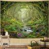 Misty Sunbeam Forest Tapestry Nature Green Tree Landscape Polyester Wall Hanging Aesthetic Bedroom Dorm Living Room Home Decor