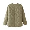 Winter Ladies Fashion Temperament Quilted Thread Decoration Simple Solid Color Round Neck Loose Cotton Long-sleeved Jacket