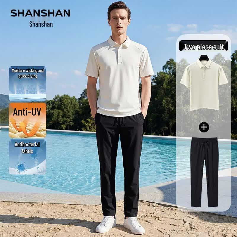 SHANSHAN Men s 7A Antibacterial Cool-Touch Sun Protection Polo Shirt & Shorts Set 3XL