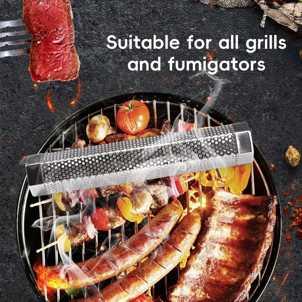 Pellet Smoker Rohr, 12 Zoll Edelstahl Holzpellets Rauchgenerator für Heiß- oder Kaltrauchfunktion Funktioniert mit BBQ Grill Smokern