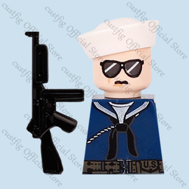 WW2 US Navy Military Airborne Field Corps Soldier Figures Building Blocks Army Flying Tigers Infantry Gun Weapon Bricks Kids Toy