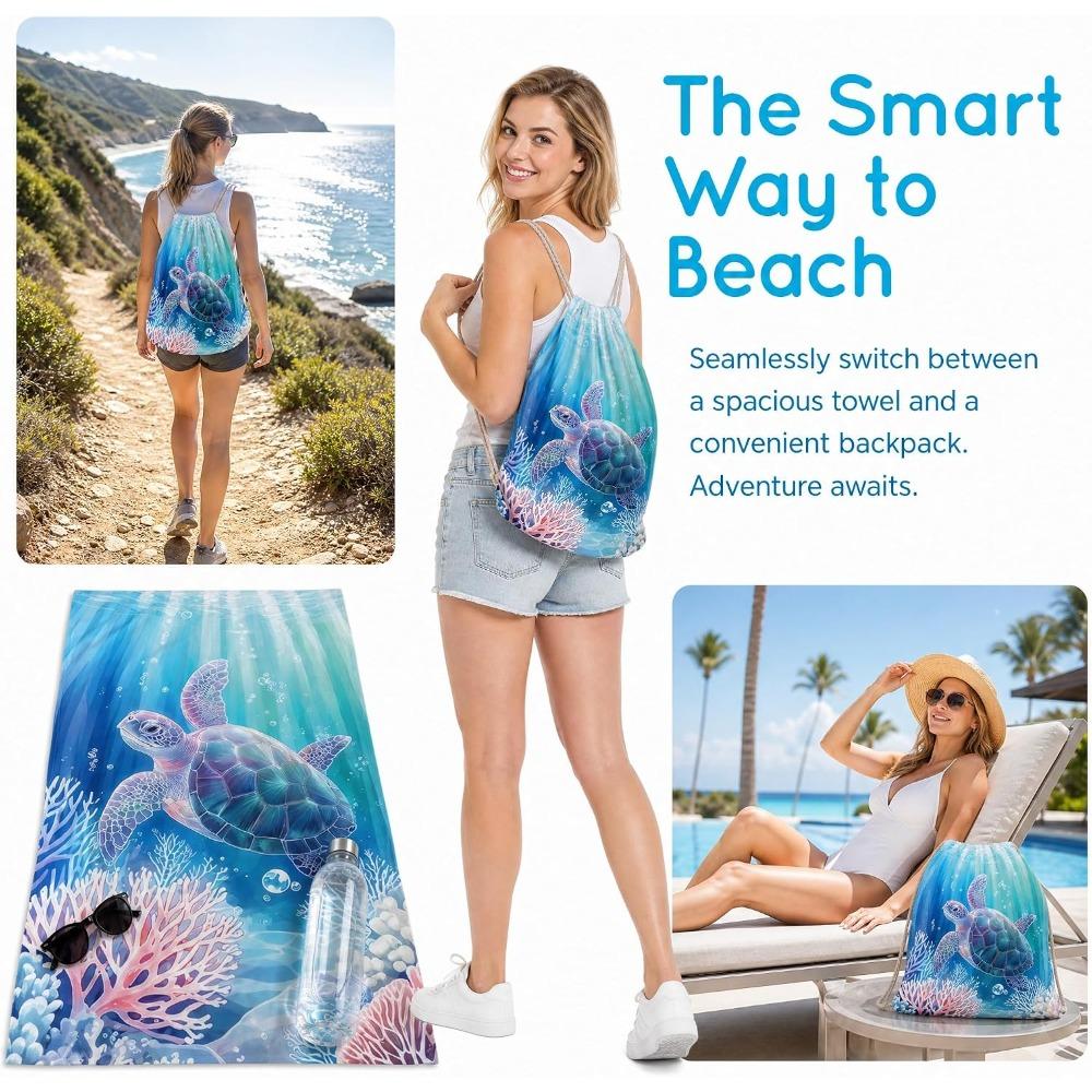 2-in-1 Beach Towel Backpack, Convertible Microfiber Beach Towel Bag with Zipper Pocket, Sand-Resistant Wearable Towel Bag (Dog Design)