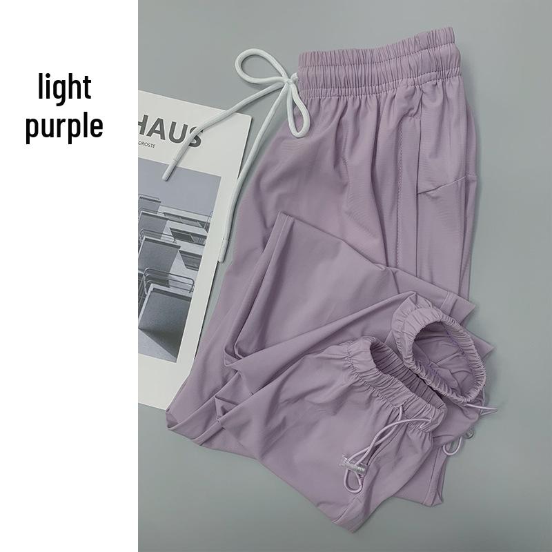 Women's Plus Size Ice Silk Quick-Dry Sports Pants - Breathable, Elastic & Perfect for Yoga and Running.