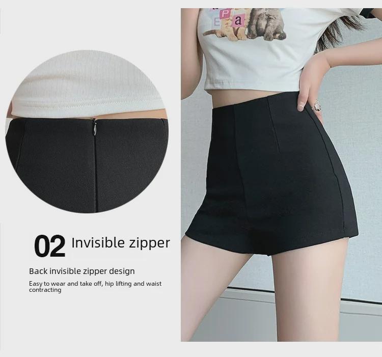 Summer 2023 Women's Black Suit Shorts with Anti-Exposure Safety Design