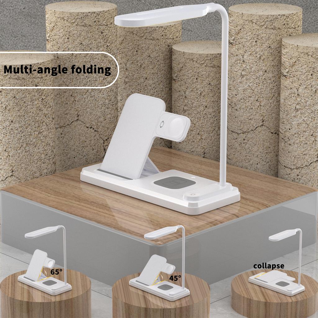 HT-503 Folding 15W Wireless Charger for Phone/Watch/Earbuds with Touch Control LED Table Lamp