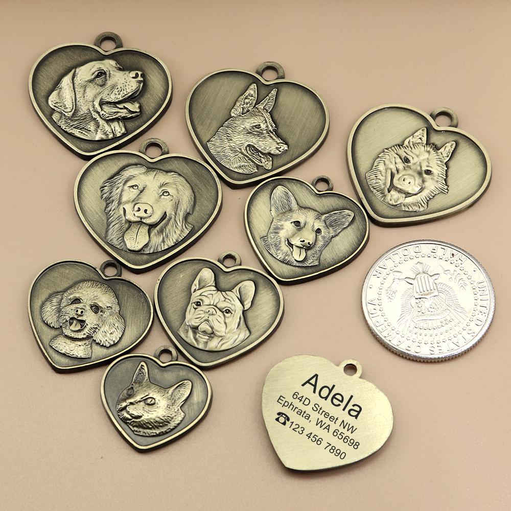 Personalisierter Hundemarke Kostenlos Gravieren Hunderasse Namensschild Anti-Verlust Haustierhalsband Anhänger Für Pitbull Bulldog Kupfer Halsbandmarken
