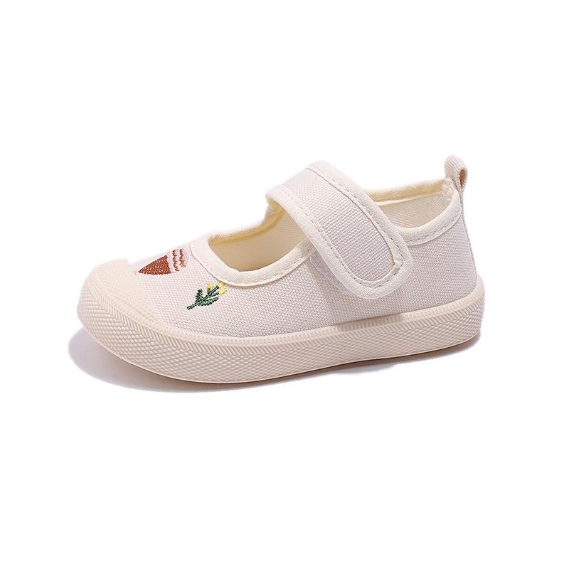 Girls' canvas shoes autumn new girls casual shoe embroidered girls' shoe anti slip children's canvas shoes cartoon child shoes