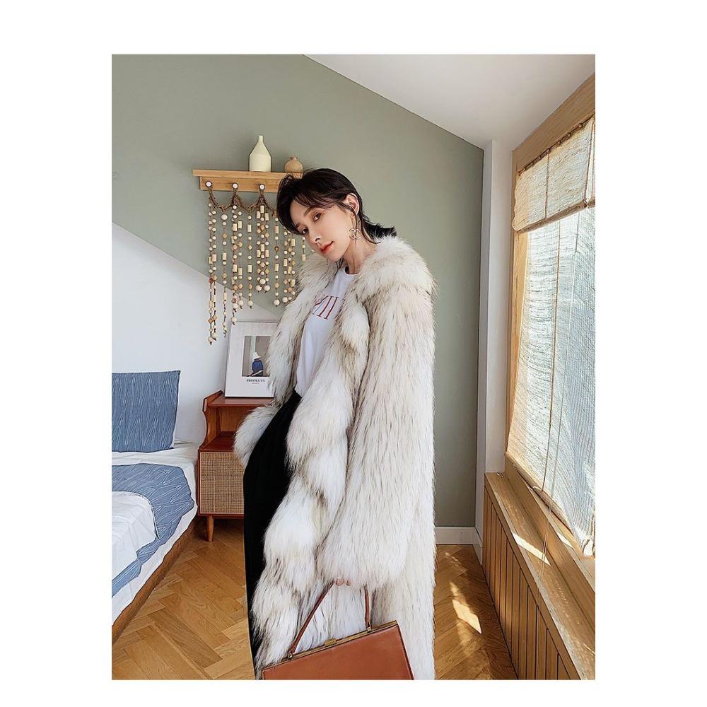 Winter New Imitation Raccoon Fur Coat Long Warm Woven Fox Hair Light Luxury Fur Coat Women