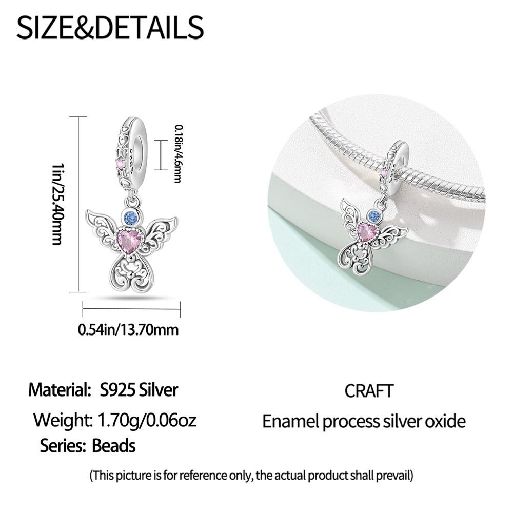 Copper Angel Pendant Wing Beads Heart Zircon Feather Charms Fit Original Brand Bracelet Diy Jewelry Marking Gift