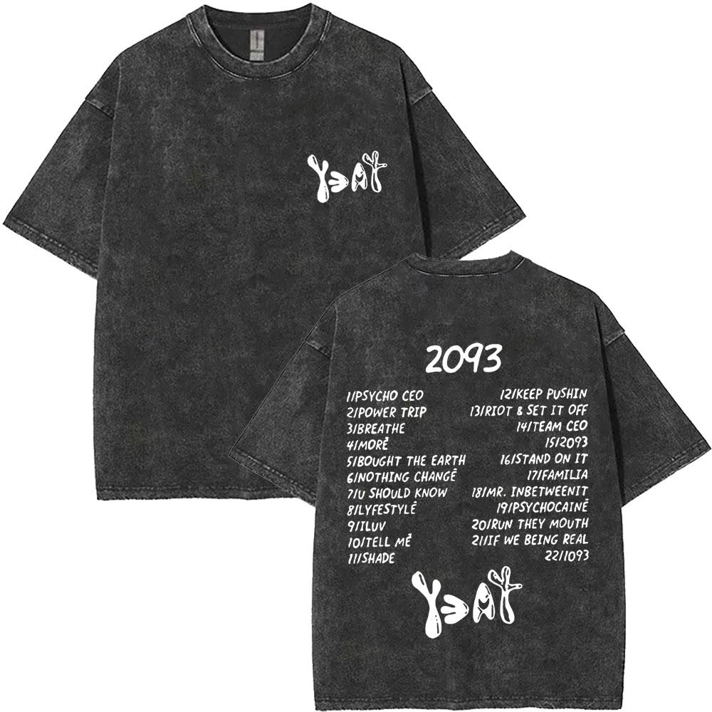 Vintage Washed Rapper Yeat Double Sided Print Tshirts Lyfestyle T Shirt Men Women Hip Hop Fashion Trend Tshirt Streetwear