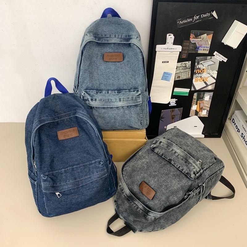 Schoolbag retro denim backpack women's 1011 new large-capacity casual Korean version old schoolbag student class backpack