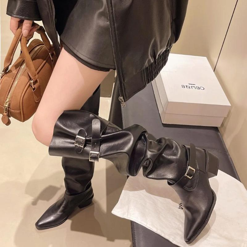 Mode 2025 Herbst/Winter Nische Handgefertigt Damenstiefel Vintage Overknee-Stiefel Weiches Leder Vintage Schlankmachende Stiefel für Damen