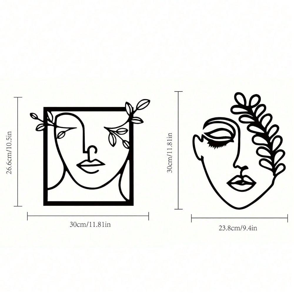 2pcs Modern Metal Wall Art Set, Woman Face & Leaf Design, Artistic Decor for Living Room Bedroom, Waterproof Rustproof Wall Hanging