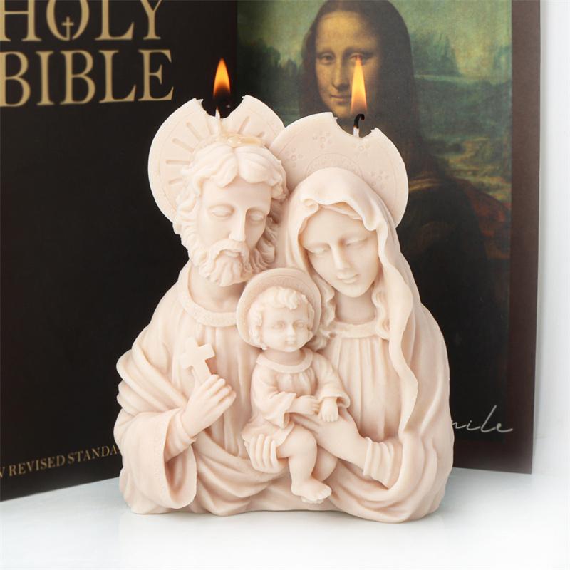 Large Jesus Family Candle Silicone Mold 3D Virgin Mary Family Silicone Mold DIY Gypsum Concrete Resin Mould Home Ecclesia Decor