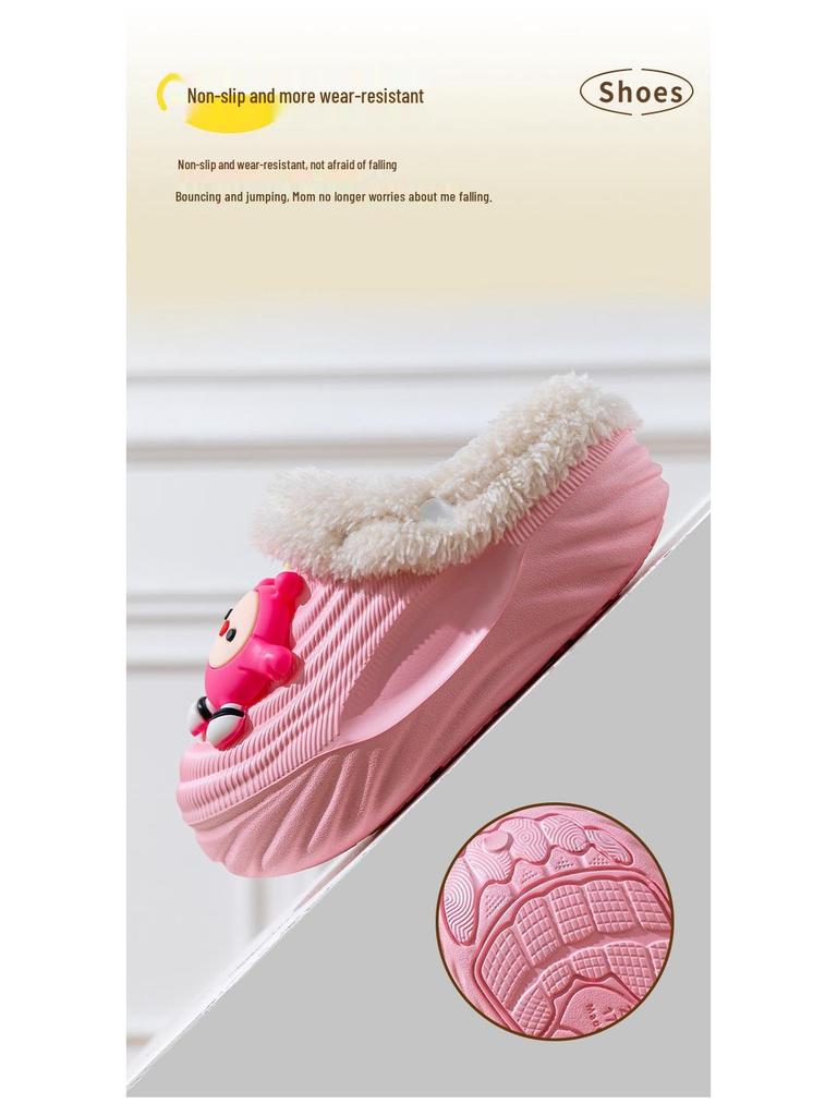 EVA Kids' Winter Cotton Slippers: Velvet-Lined, Non-Slip, Cute Cartoon Design, Removable, Parent-Child Match, for Boys and Girls