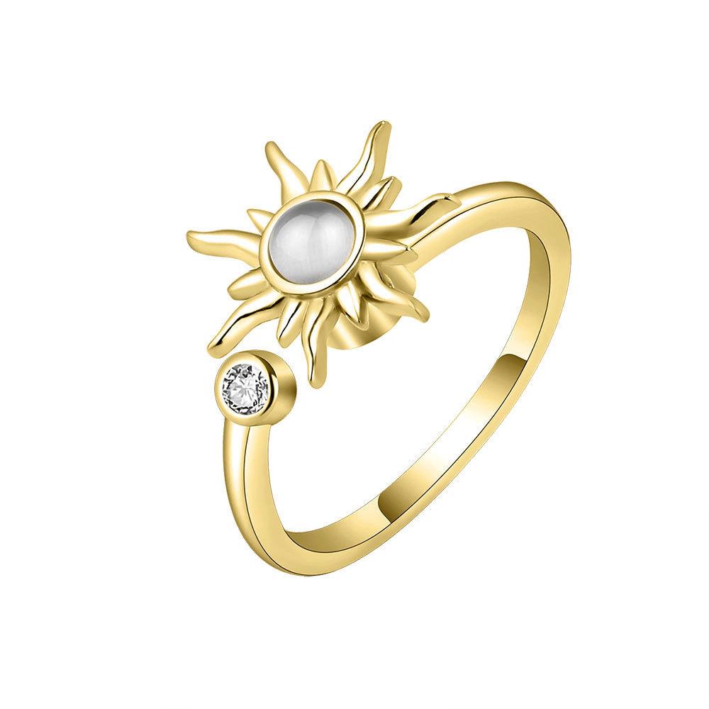 Sunflower Adjustable Stress Relief Ring With Rotating Design For Women Jewelry Lovers