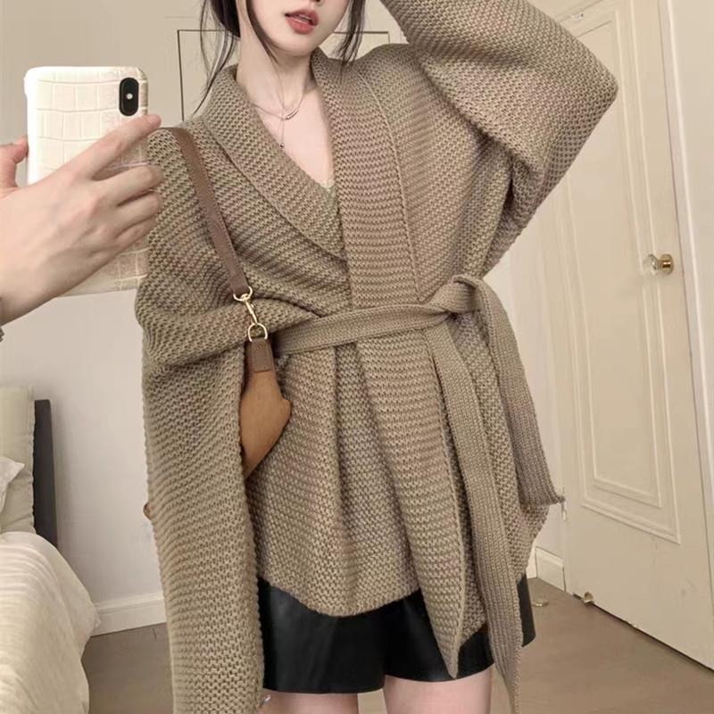 Cardigan Sweater Female 2023 Autumn Lazy Knitted Coat with High Quality Slim Soft Glutinous Lace Up Cardigan Sweater for Women