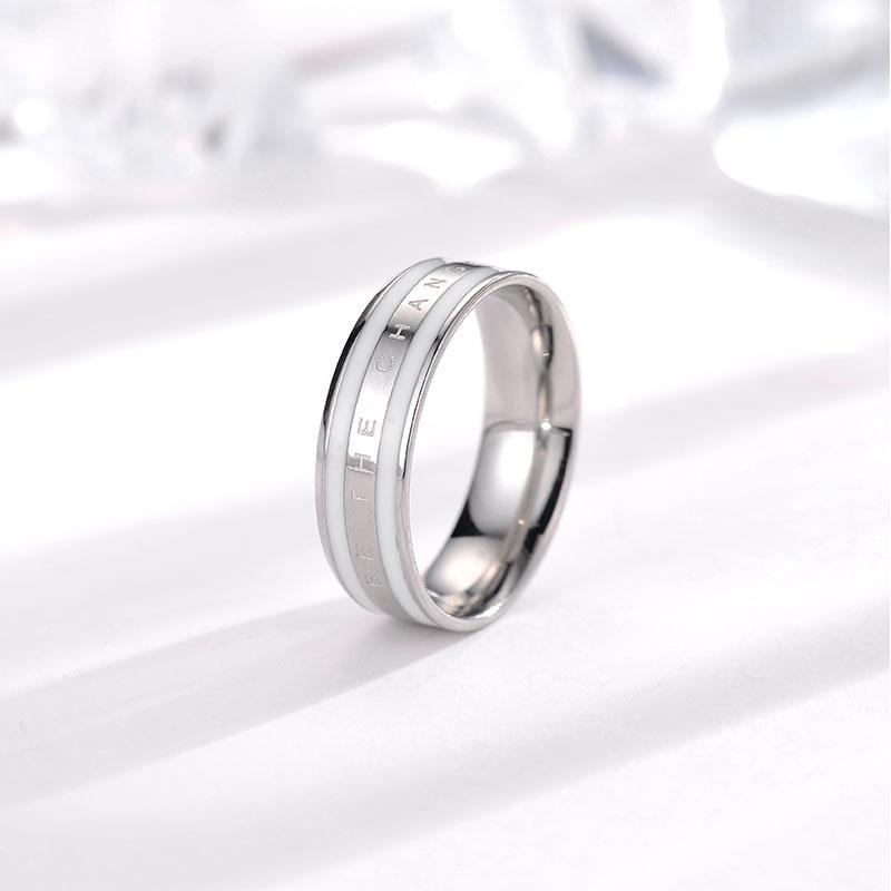Minimalist Titanium Steel Couple Rings Non Tarnish Diamond Inlaid Matching Bands Jewelry