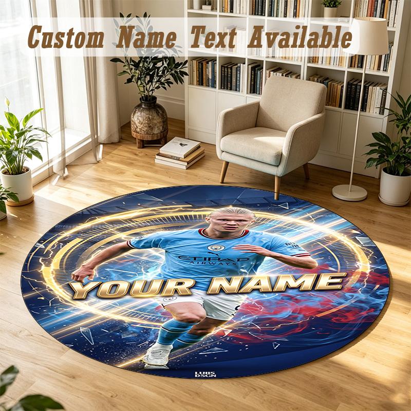 Round Rug Custom NameErling Haaland Pattern Non Slip Carpet Home Floor Decor