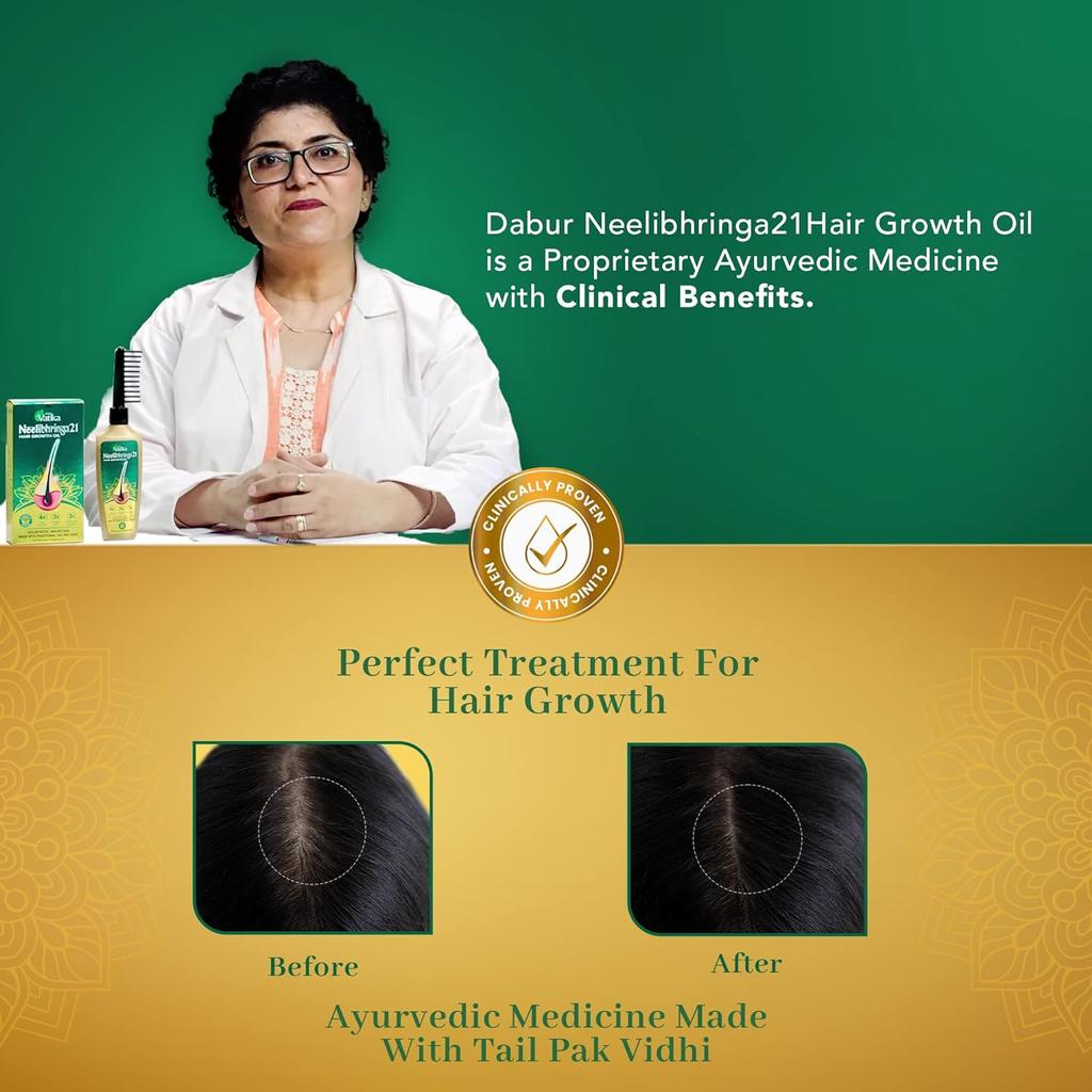 Dabur Vatika Neelibhringa 21 Huile de Croissance des Cheveux - (50 ml + 25 ml supplémentaires gratuits) | 14 herbes ayurvédiques | Nouvelle croissance des cheveux en 2 mois,