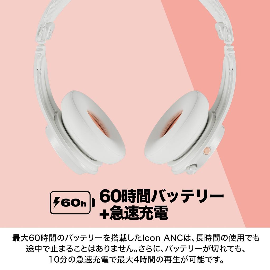 Official Skullcandy Store Icon ANC Noise Cancelling Wireless IPX4 60 Hours Original Sticker Included Headphones, Waterproof, Playtime, (Bone White)