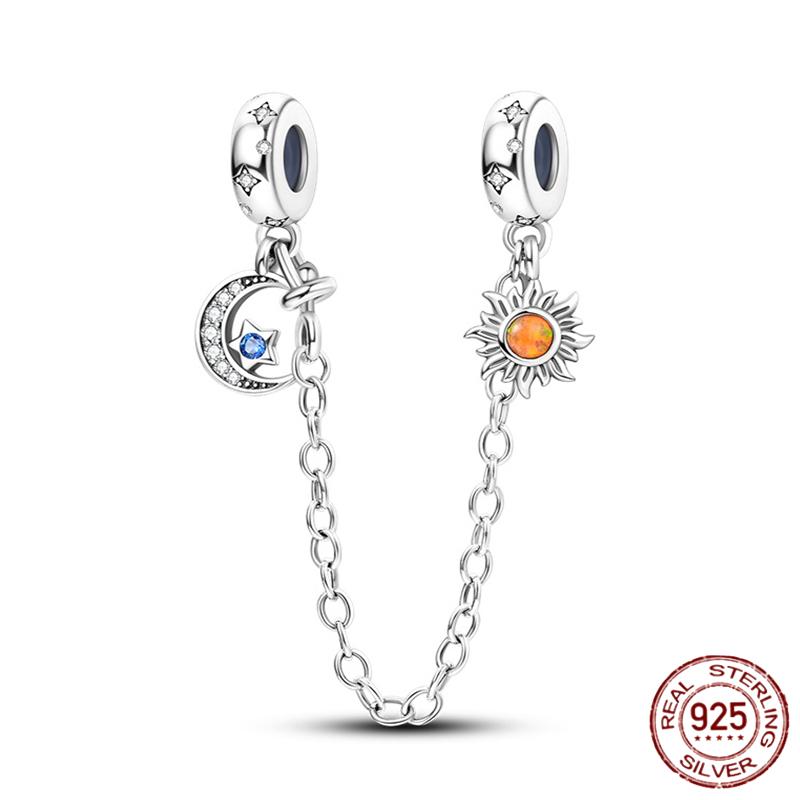 Breloque Chaîne de Sécurité Étoiles et Lune Trèfle à Quatre Feuilles en Cuivre pour Bracelet Authentique DoItYourself Bijoux Cadeaux