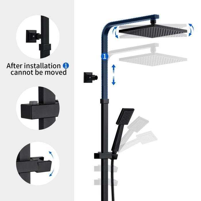 Colonne de Douche - Mitigeur thermostatique - 2 Fonctions Ensemble de Douche Noir en Laiton - Haute Réglable 110-137 cm