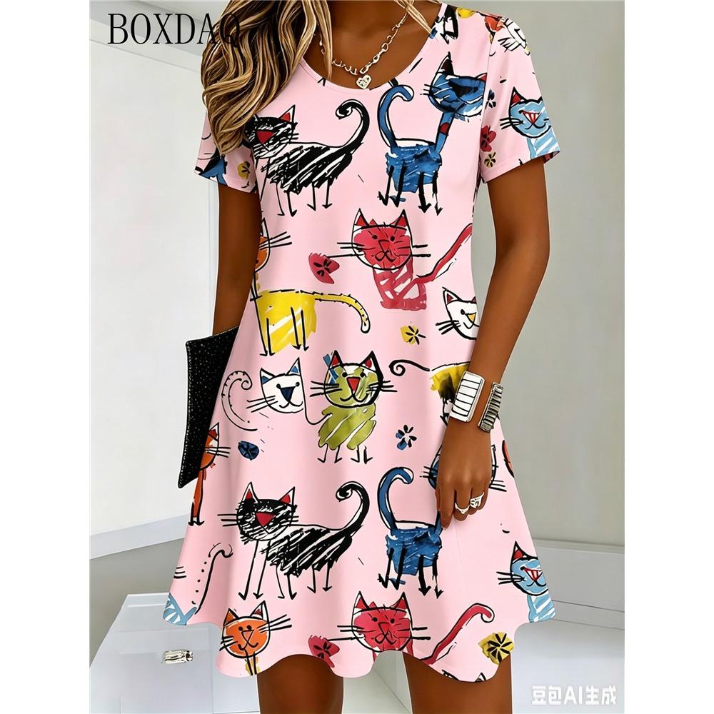 Women's Cute Dolphin Print Round Neck Short Sleeve Nightgown