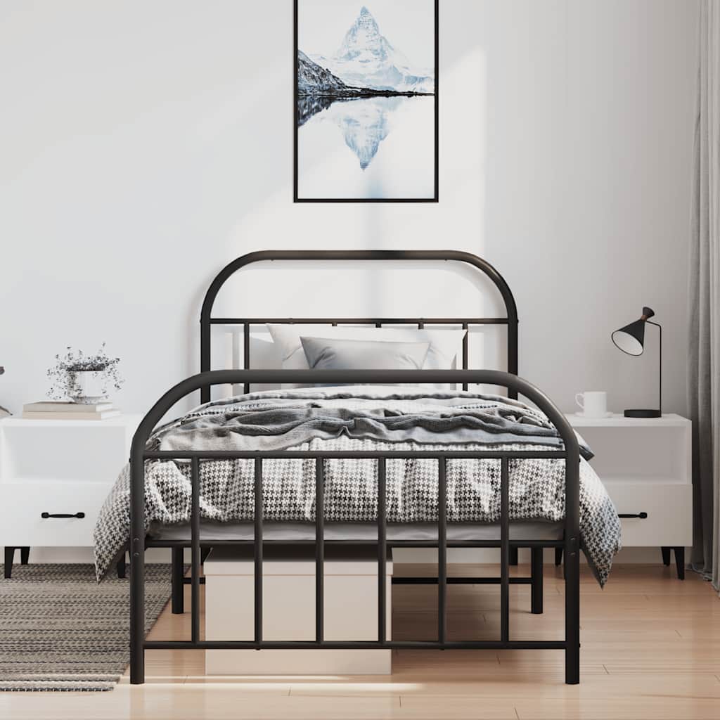 Vidaxl Struttura Letto in Metallo con Testiera e Pediera, Nera, 100X200cm
