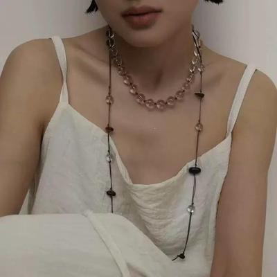 Y2K Style Minimalist Necklace with Woven Tassel and High-End Crystal Accents