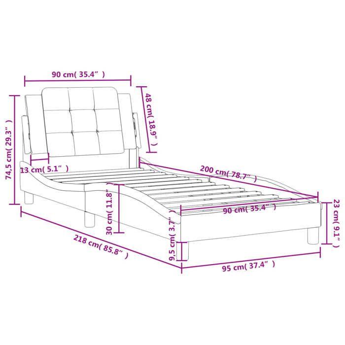 VidaXL Cadre de Lit avec Tête de Lit, Lit Rembourré, Lit Simple, Lit Adulte de Chambre à Coucher Intérieur, Blanc 90x200 cm 3208157
