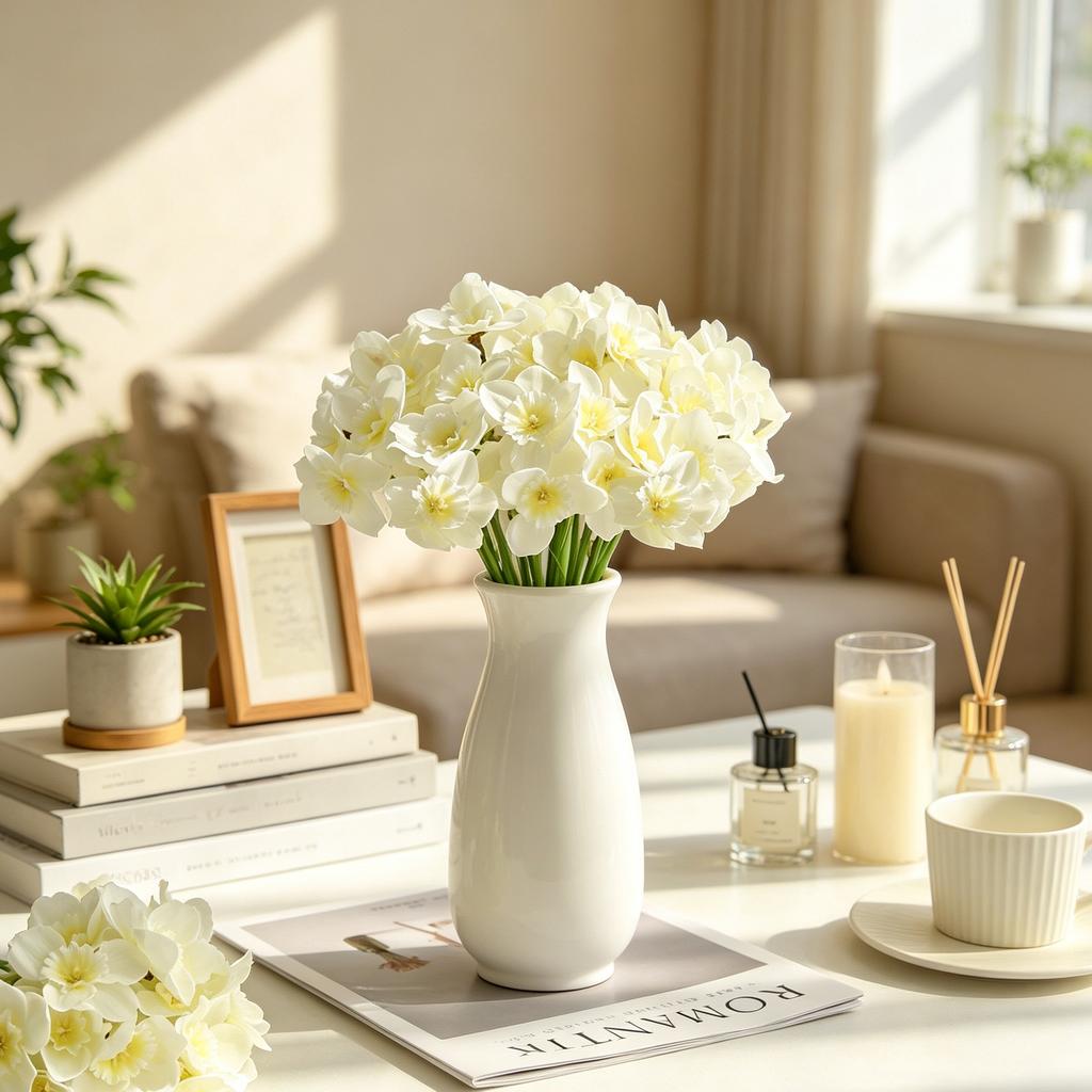 Artificial Flower Narcissus Silk Bridal Bouquet Wedding Outdoor Garden Yard Festival Home Room Vase Dining Table Diy Gift Decora