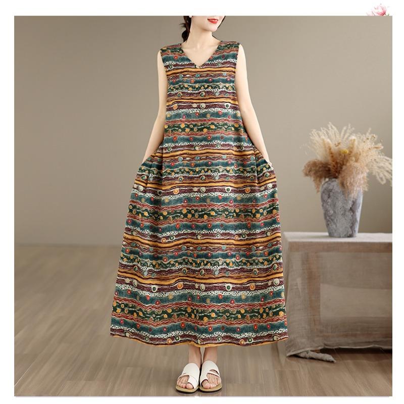 DIMANAF New Women Plus Size Summer Lady Long Dress Loose Oversize Maxi Floral Print Beach Sundress Clothing Vest Sleeveless 2026