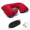 3Pcs/pack Soft U Shaped Air Inflatable Pillow Portable Flock (1 Pc Pillow+1 Pc Eye Cover+1Pc Earplug)